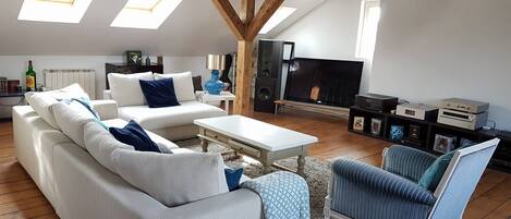 TV, DVD player, books