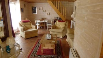 TV, DVD player, books, video library