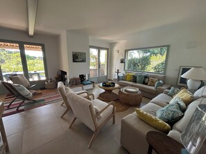 TV connectée, cheminée, lecteur de DVD, baby-foot