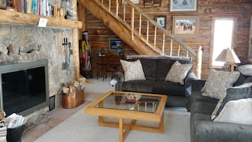 Smart TV, chimenea, reproductor de DVD y libros