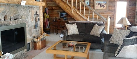 Smart TV, chimenea, reproductor de DVD y libros