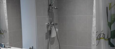 Douche, séchoir à cheveux, savon, papier de toilette