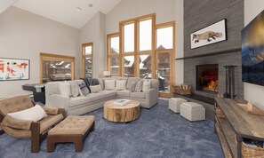 TV connectée, cheminée, jeux vidéo, lecteur de DVD