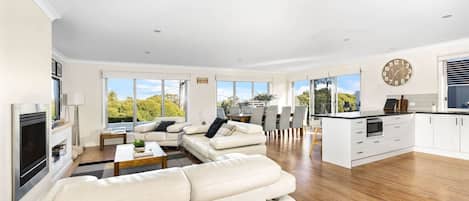 Smart TV, fireplace, video-game console, DVD player
