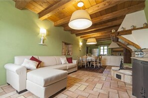 Smart TV, chimenea y libros 
