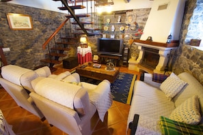 Smart TV, fireplace, DVD player, books