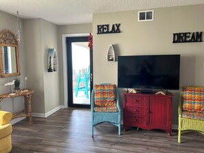 Living area - This bright and colorful "beachy" condo is perfect for those seeking the sun! (Indian Beach)