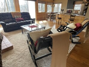 Smart TV, fireplace, DVD player, books