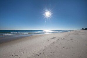Beach nearby, sun loungers