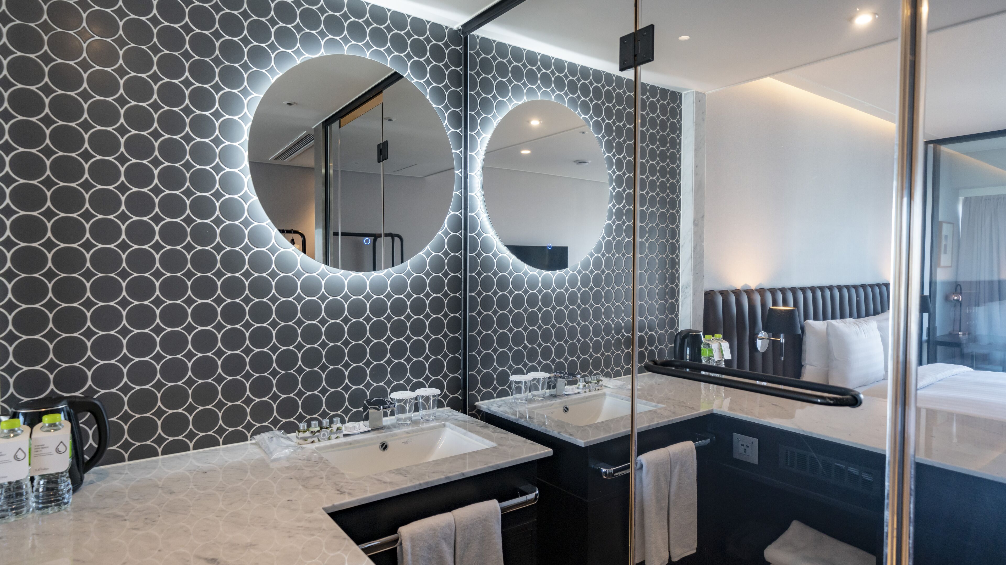 shower, hair dryer, bathrobes, slippers