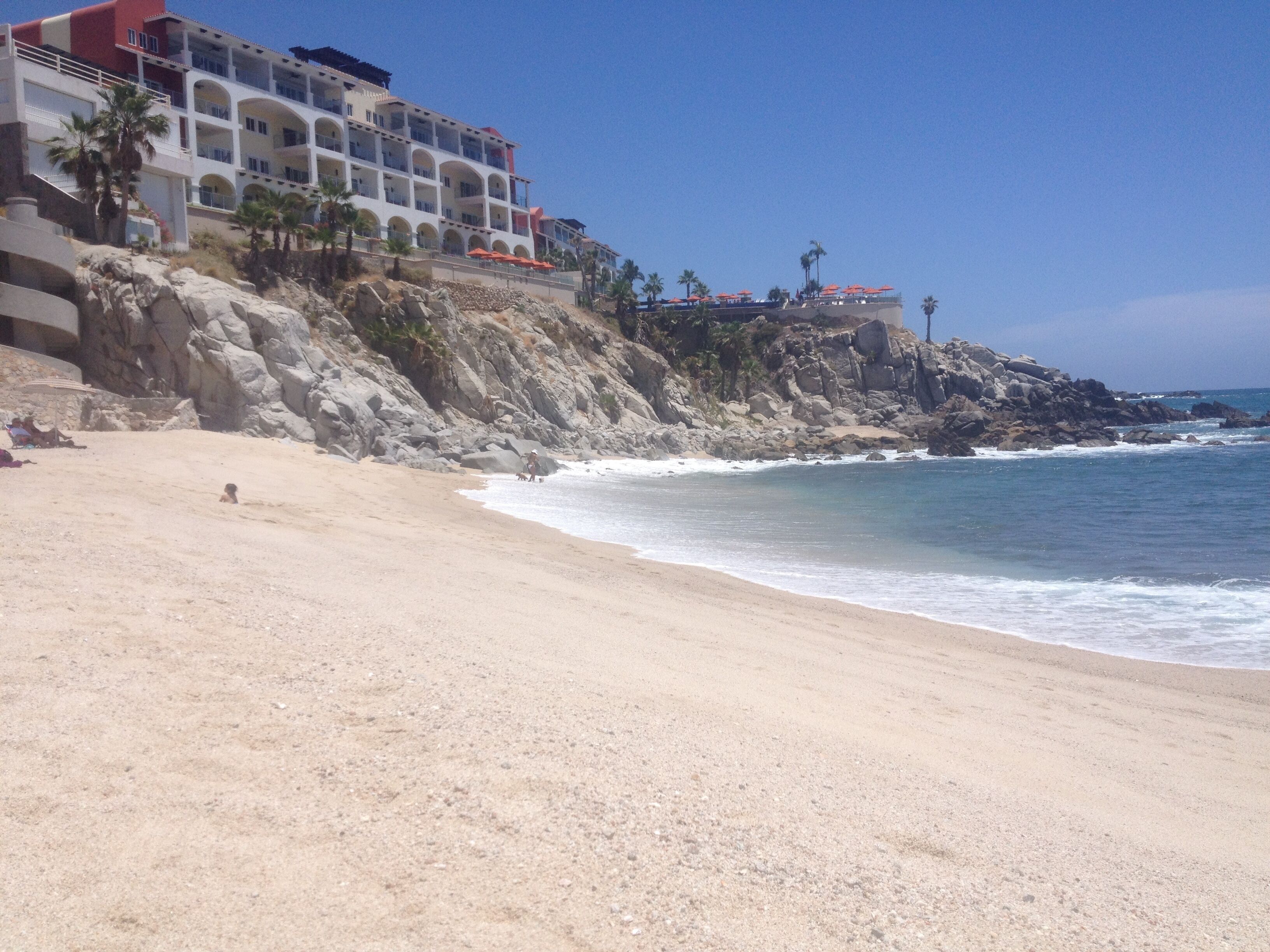 On the beach, sun loungers, beach towels