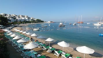 Private beach, sun-loungers, beach umbrellas