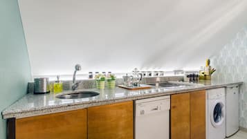 Apartamento City | Cocina privada | Frigorífico, microondas, horno y placa de cocina