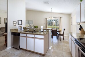 Microwave, stovetop, dishwasher, electric kettle