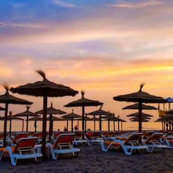 Private beach, white sand, sun-loungers, beach umbrellas