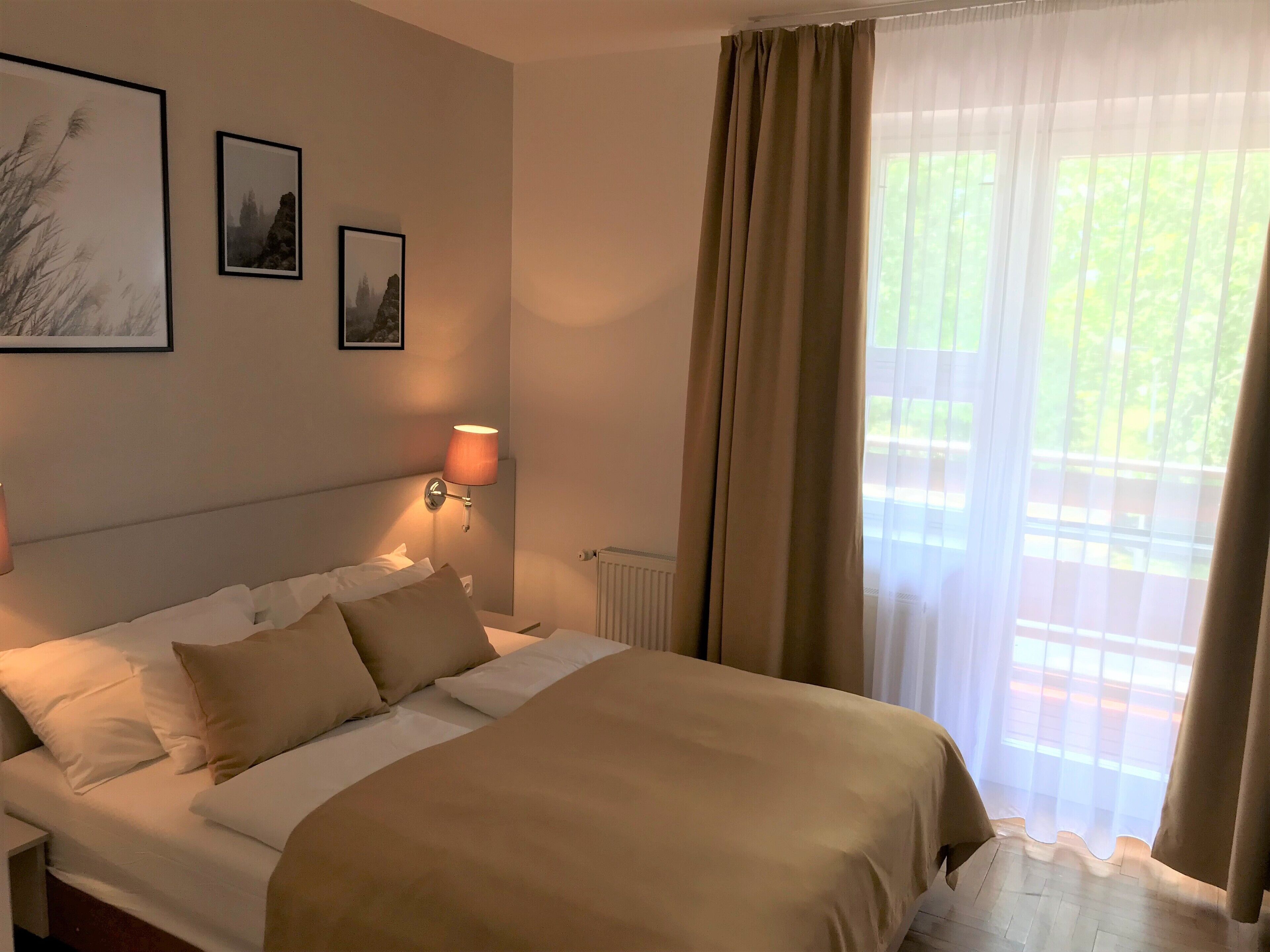 Desk, blackout curtains, iron/ironing board, free WiFi