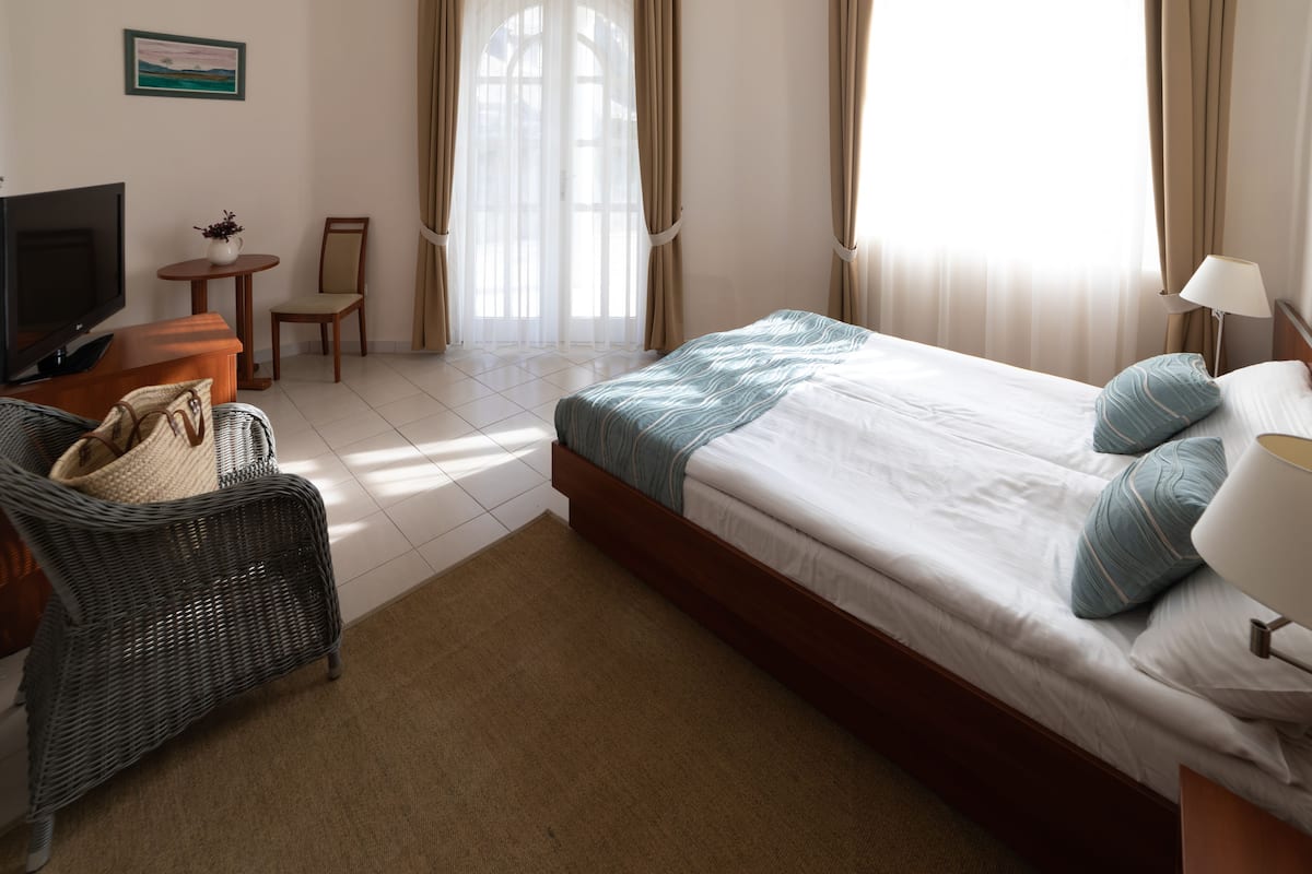 Habitació doble, 1 llit de matrimoni, vistes al jardí | Escriptori, cortines opaques, planxa i posts de planxar i wifi gratuïta 
