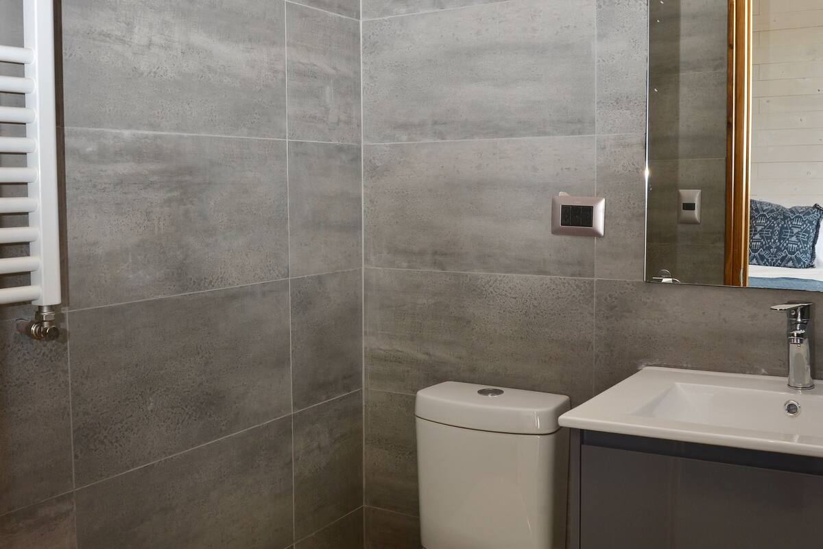 deluxe double room | bathroom | shower, free toiletries, bidet, towels