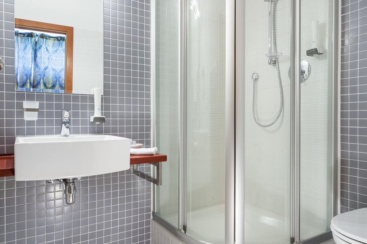 single room | bathroom | shower, free toiletries, hair dryer, towels