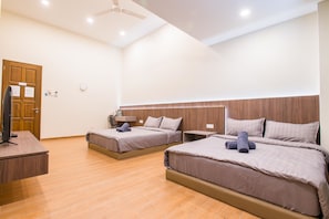 Deluxe Quadruple Room, 2 Queen Beds, Non Smoking | Premium bedding, down comforters, blackout drapes, iron/ironing board