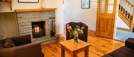 Televisión y chimenea