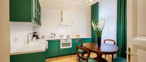 Fridge, microwave, oven, dishwasher