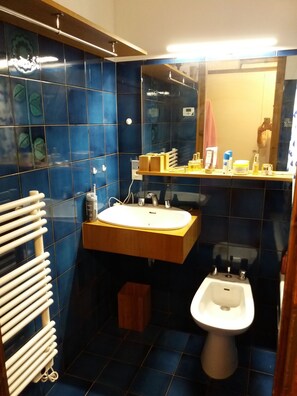 Ensemble douche/baignoire, sèche-cheveux, bidet, papier toilette