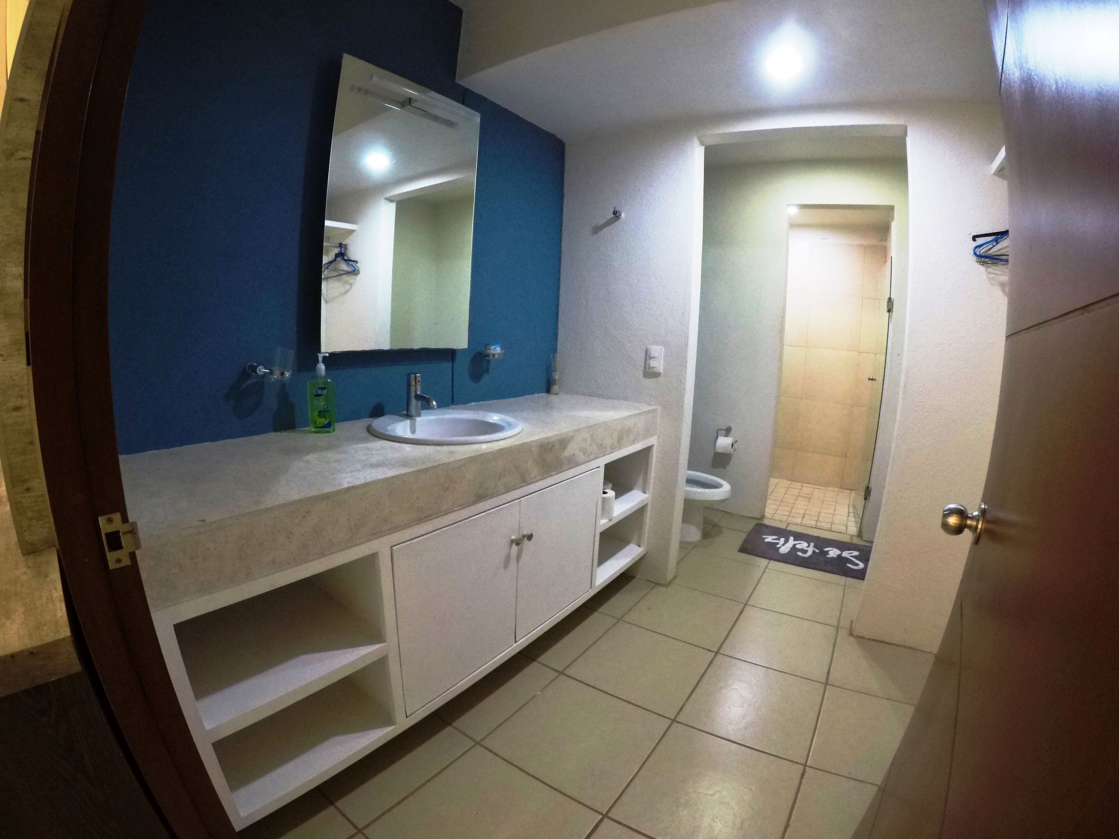 A bathroom with a sink, mirror, and toilet.