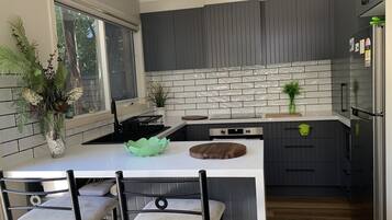 Fridge, microwave, oven, dishwasher