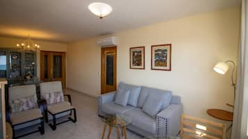 Una televisión, un reproductor de DVD, libros, un reproductor estéreo