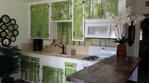 Fridge, microwave, oven, stovetop - Beach Bungalow, garage, fenced in front yard, pet door and Wi-Fi (Bakersfield)