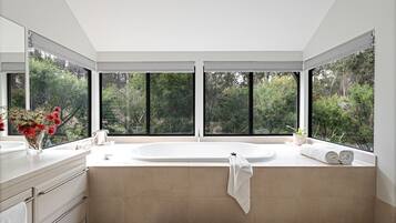 Combined shower/bathtub, hair dryer