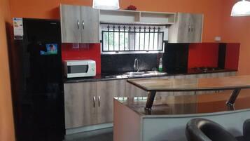 Køleskab, mikrobølgeovn, ovn, kaffe-/temaskine