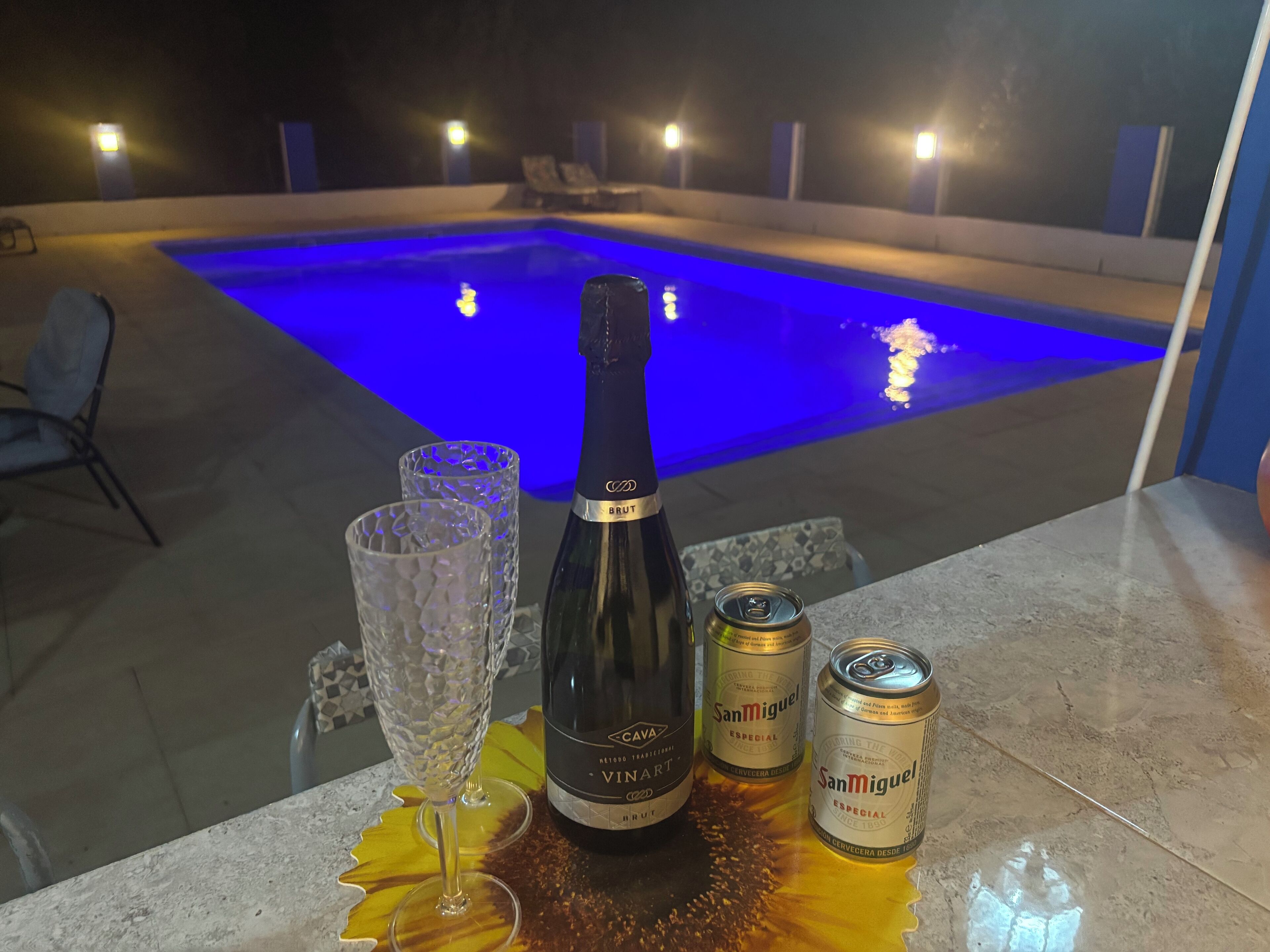 Spanish drinks pool side in the evening