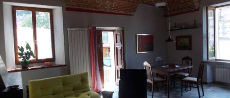 TV, fireplace, DVD player, books