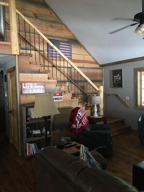 Télévision, cheminée, livres