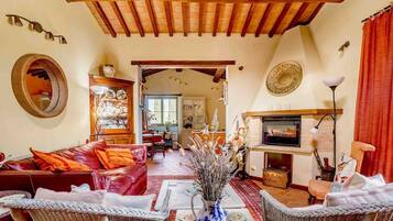 Smart-TV, Kamin, DVD-Player, Bücher