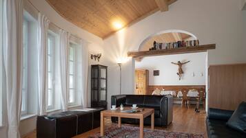 Smart TV, caminetto, libri, biblioteca musicale