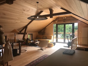 TV, DVD player, books, video library