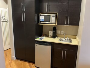 Fridge, microwave, coffee/tea maker