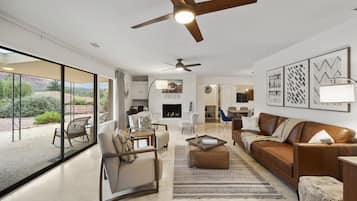 Smart TV, DVD player, books, video library