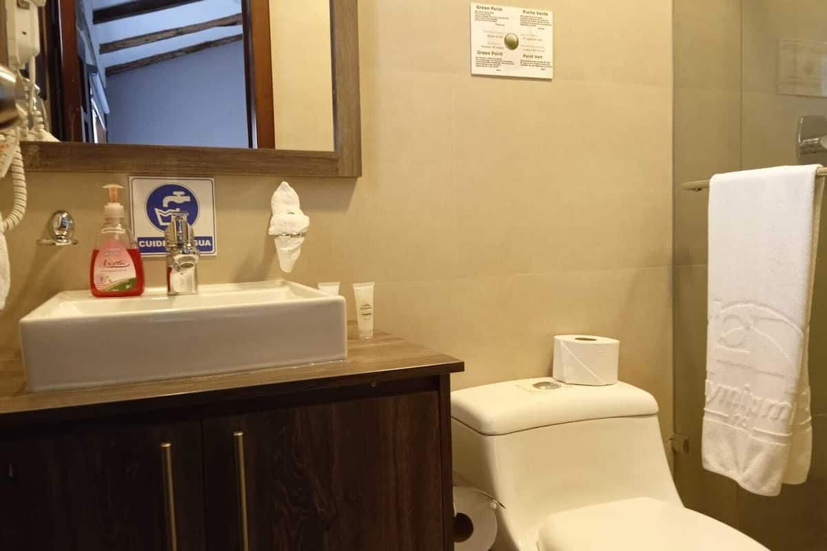 superior double room | bathroom | shower, rainfall showerhead, free toiletries, hair dryer