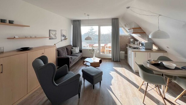 A modern apartment with a living area, kitchen, and dining space. - Luna34 (Room category) - Luna IV (Sankt Peter-Ording)