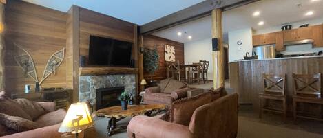 TV connectée, cheminée, jeux vidéo, chaîne hi-fi