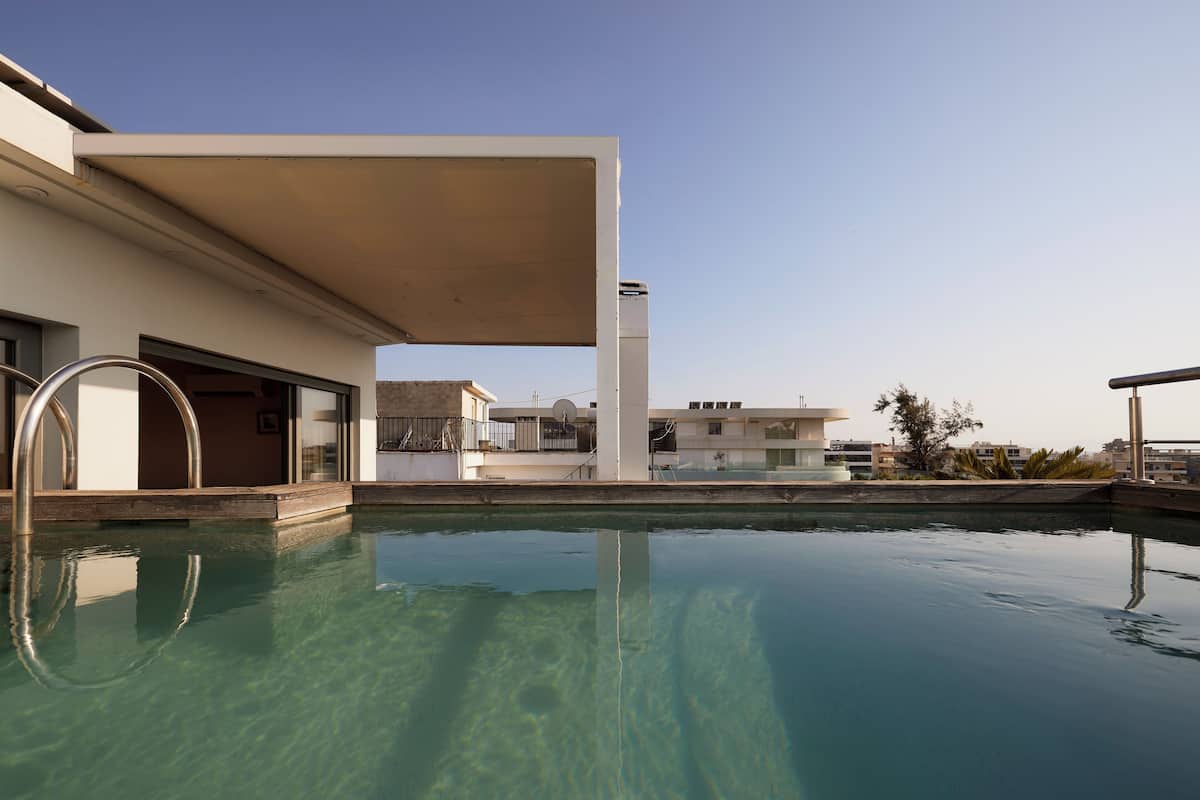 Saffron - Elaia Luxury Top Floor Condo with Private Pool | Bathroom | Shower, free toiletries, hair dryer, bathrobes