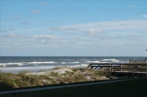 On the beach, sun-loungers, beach towels