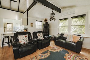 Télévision, cheminée, lecteur de DVD, vidéothèque