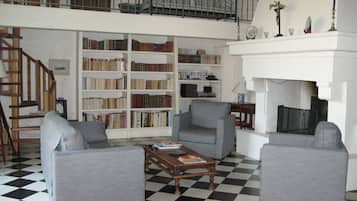 TV, fireplace, DVD player, books