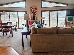 Smart TV, chimenea, reproductor de DVD y libros 