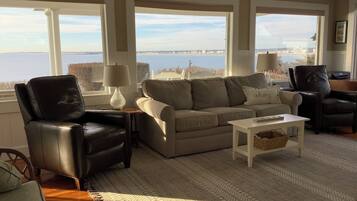 TV connectée, cheminée, livres